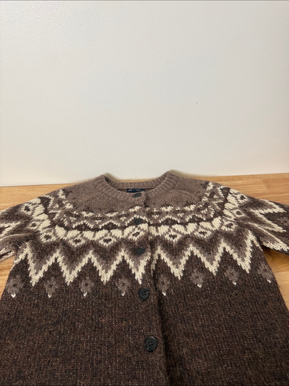 GAP Brown and Cream Fair Isle Button-Up Cardigan - Picture 3 of 15